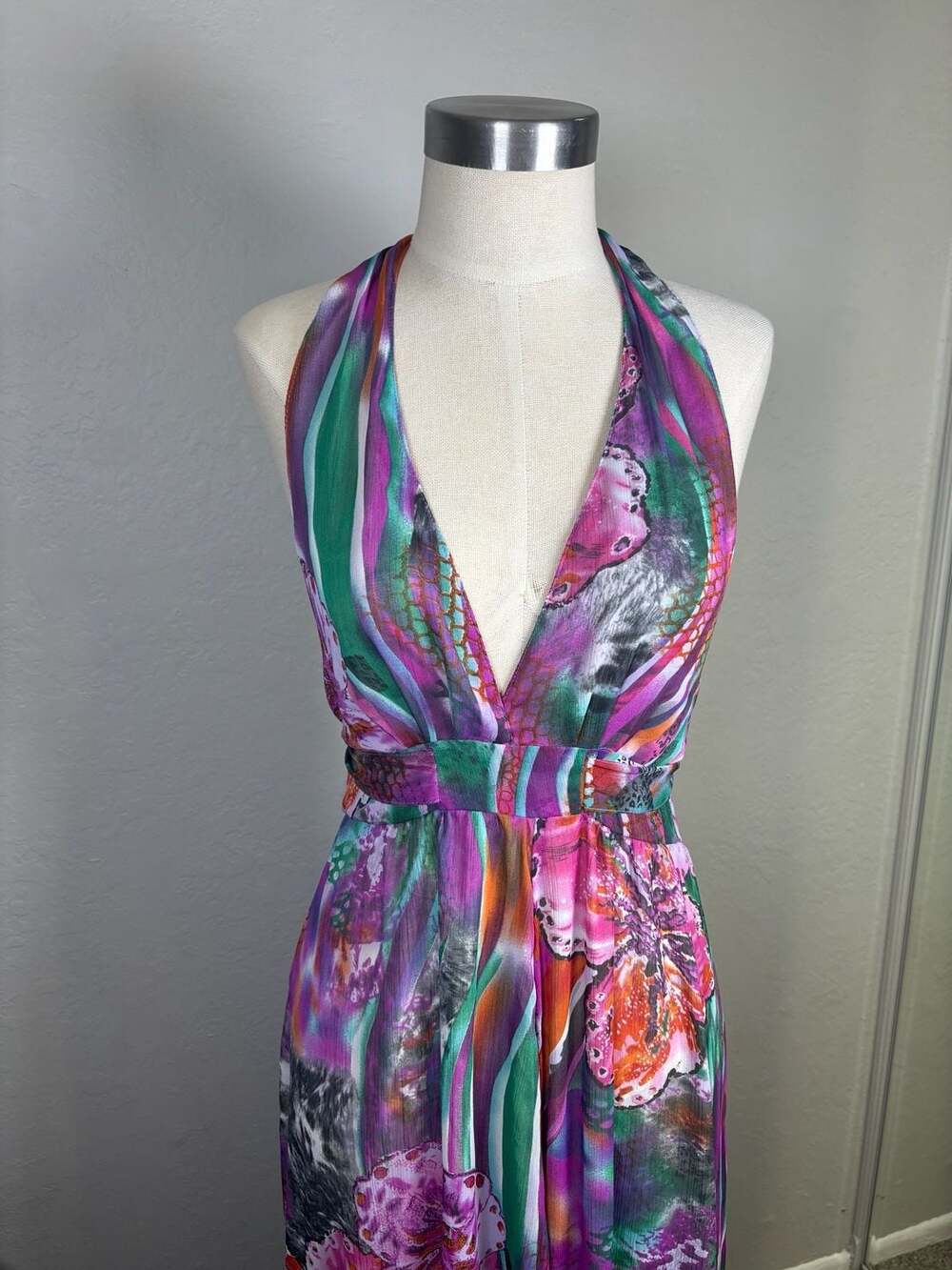 Star BM Multicolor Floral Chiffon Halter Maxi Dress